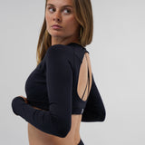 Core Luxe Long Sleeve Crop top - Black