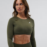 Core Luxe Long Sleeve Crop top - Army Green