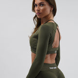 Core Luxe Long Sleeve Crop top - Army Green