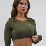 Core Luxe Long Sleeve Crop top - Army Green